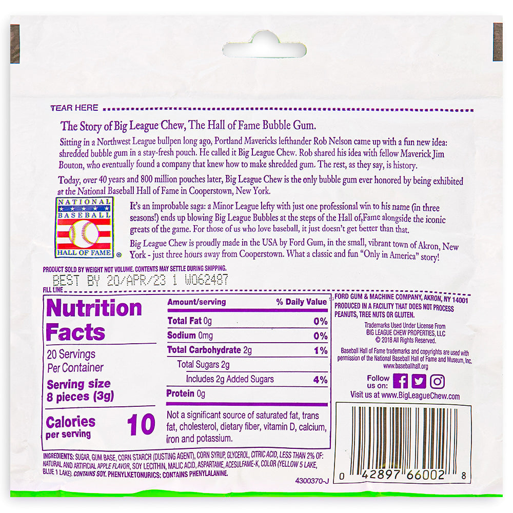 Big League Chew Swingin' Sour Apple Nutrition Facts Ingredients, Big League Chew Swingin' Sour Apple, candy enthusiast, gum guru, lip-smacking adventure, gum game victory, apple-licious delight, sour apple sensation