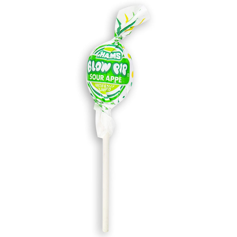 Charms Blow Pop Sour Apple Front, charms lollipop, charms pop, bubble gum lollipop, sour apple candy, sour apple lollipop, retro candy, nostalgic candy, sour lollipop