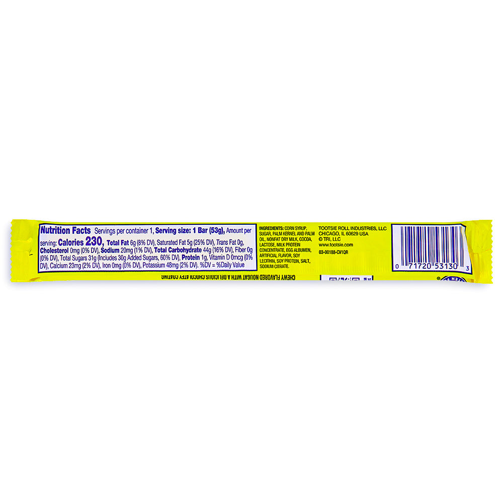 Charleston Chew Vanilla Candy Bar 2oz Back