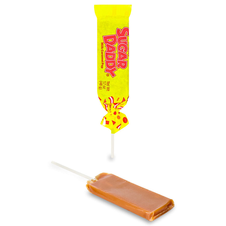 Sugar Daddy Caramel Pops 1.7 oz open, sugar daddy candy, sugar daddy caramel pops, retro candy, nostalgia candy