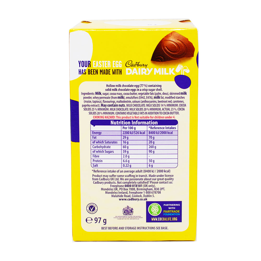 Cadbury Mini Eggs Easter Egg (UK) - 97g  Nutrition Facts Ingredients