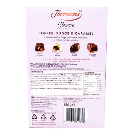 Thorntons Favourites Toffee, Fudge & Caramel Easter Egg (UK) - 150g  Nutrition Facts Ingredients