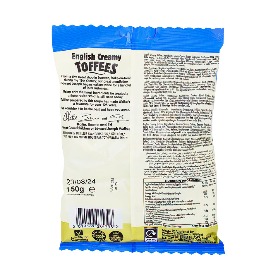 Walker's English Creamy Toffees (UK) - 150g Nutrition Facts Ingredients