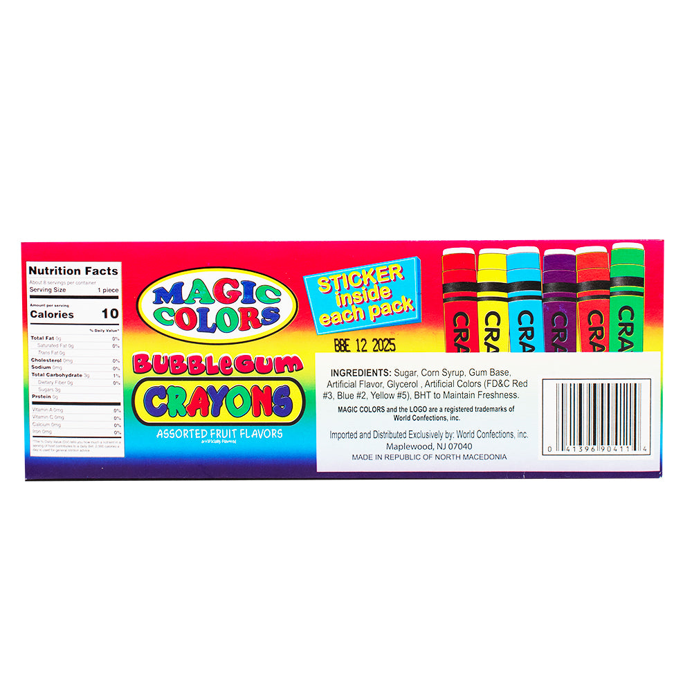  Worlds Magic Colors Bubble Gum CrayonsNutrition Facts Ingredients